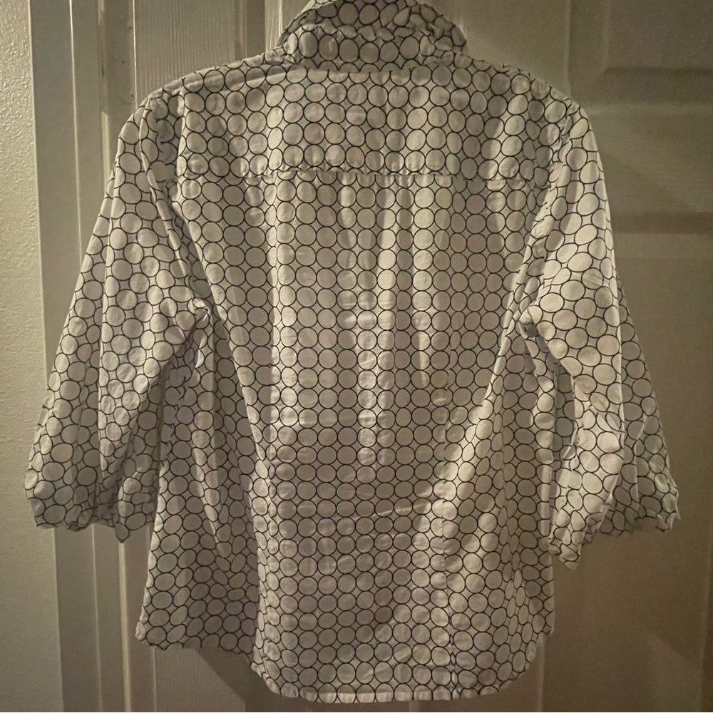 Sz 6 Michael Kors Cotton Puff 3/4 Sleeve Button Down Shirt White/Navy - Picture 10 of 11